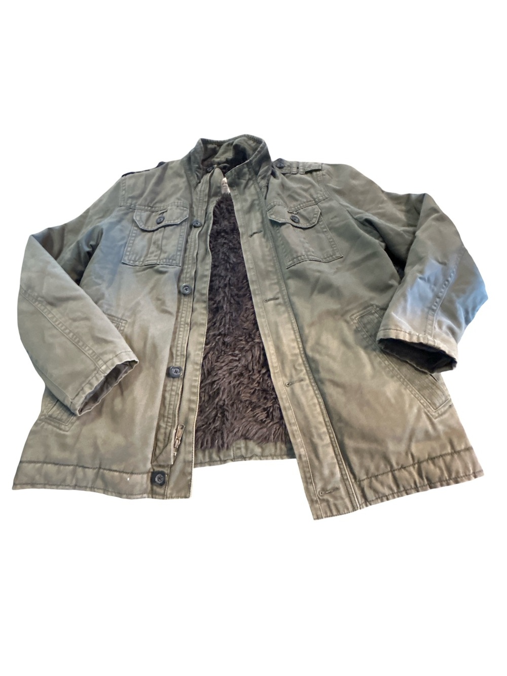 Old Navy Olive Faux Fur Lined Utility Field Military Jacket Men Large Gorpcore